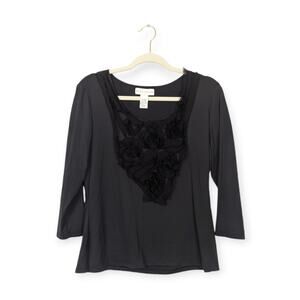 Doncaster Black Textured Rose Scoop Neck Blouse